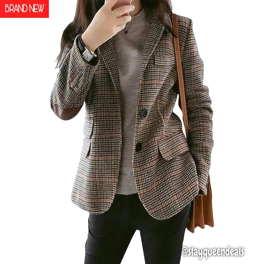 Vintage Notched Lapel Blazer Slim Fit Cotton Polyester Spandex Office Casual